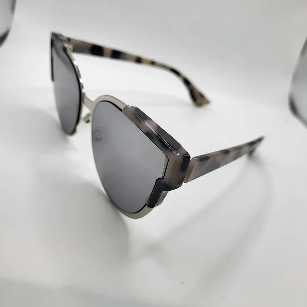 Mirrored Cat Eye Sunglasses with Marbled Frame